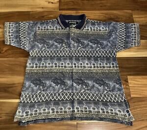 Vtg Graphite Polo Shirt Medium 90s Southwestern Geometric Tribal Cotton Moody